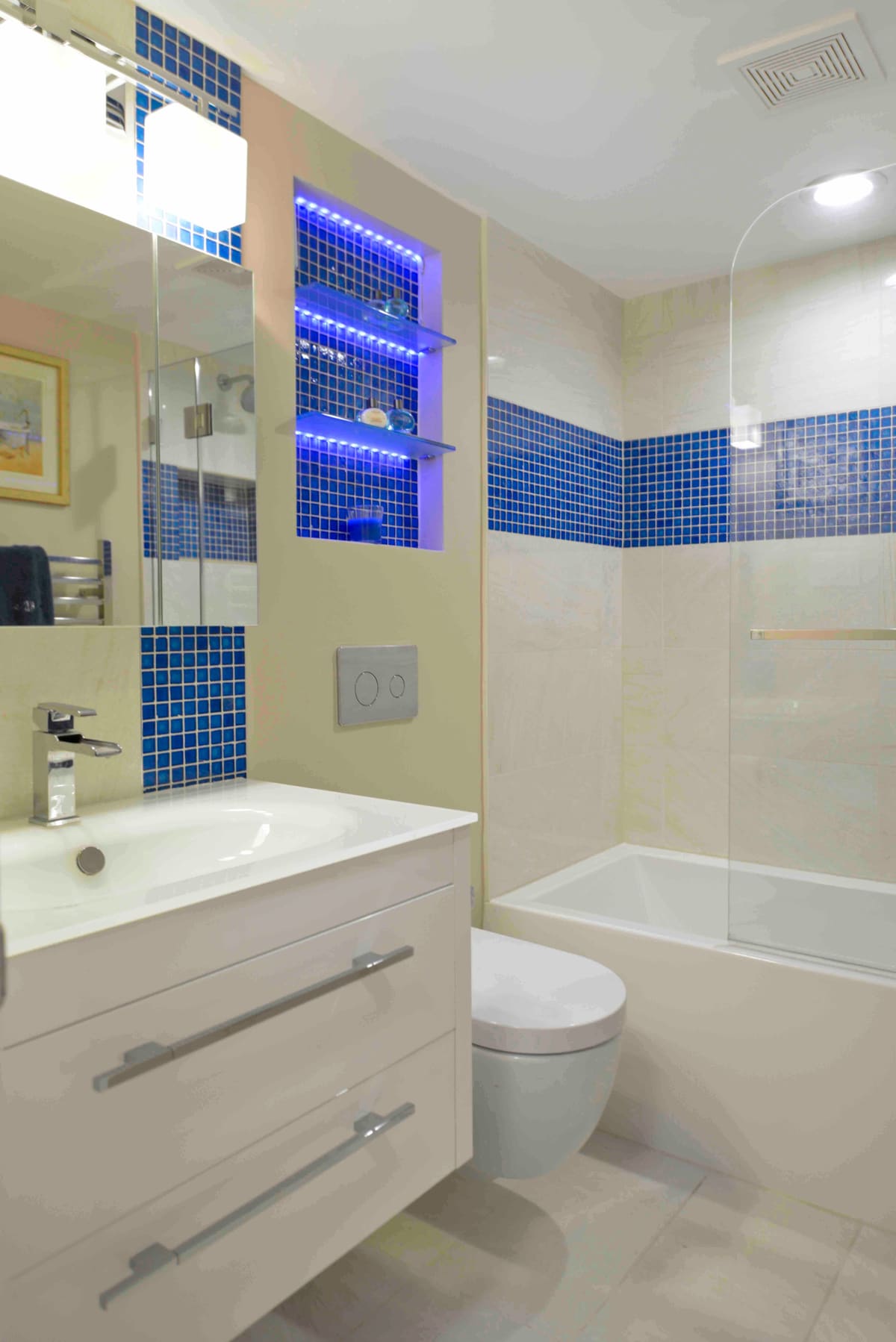 Blue Mosaic Bathroom Remodel — Karma Construction Group