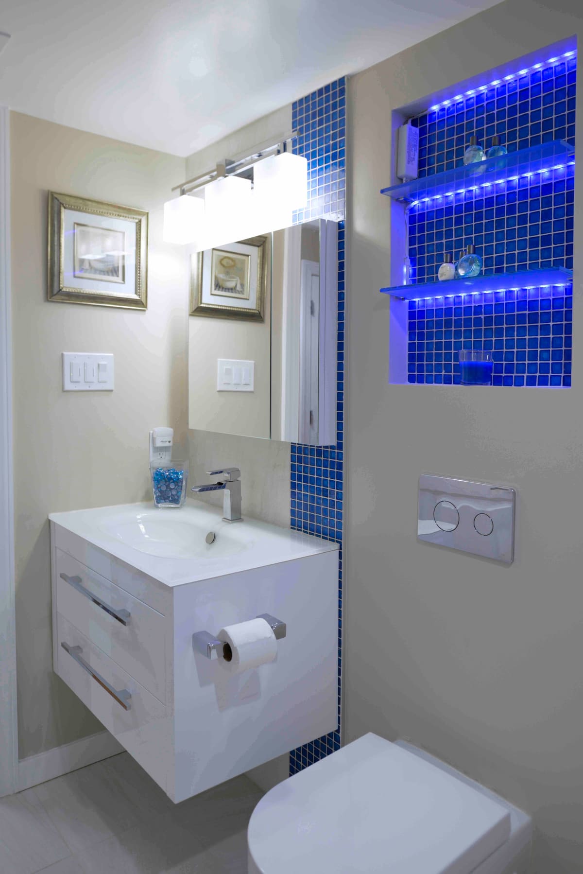 Blue Mosaic Bathroom Remodel — Karma Construction Group