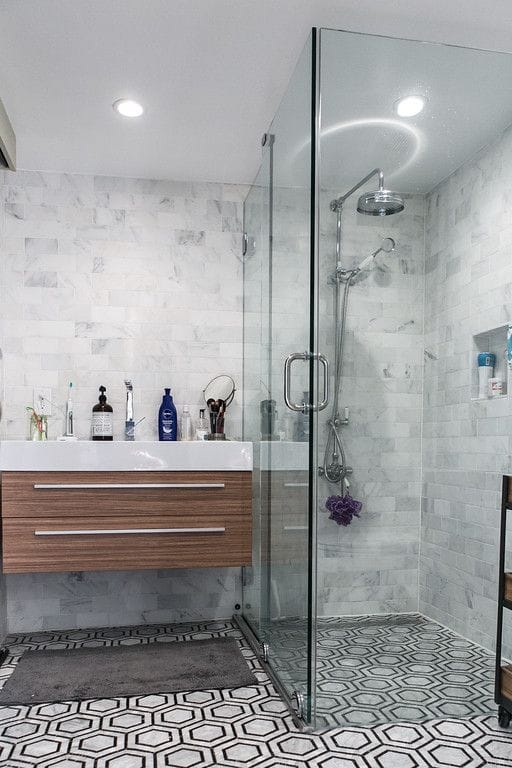 Walnut & Carrara Master Bathroom — Karma Construction Group