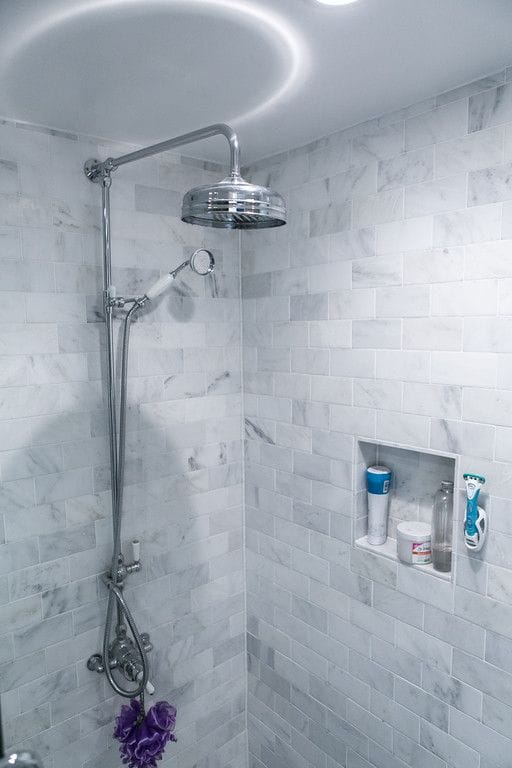 Walnut & Carrara Master Bathroom — Karma Construction Group